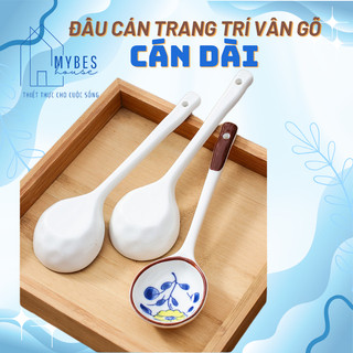 Bộ thìa muỗng gốm sứ vẽ tay phong cách Nhật Bản, thìa to cán dài sang trọng quý phái có hộp