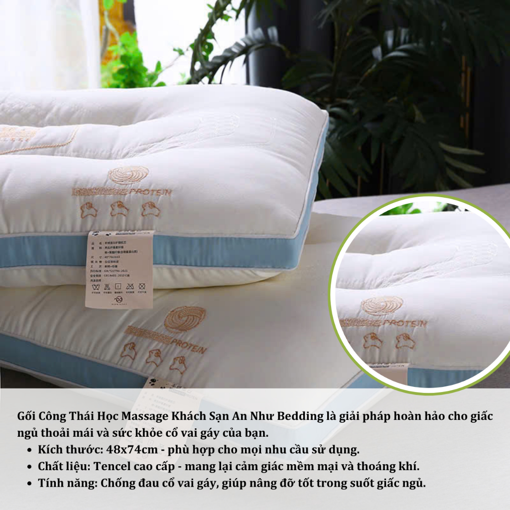 Gối Công Thái Học Lạc Đà Chống Đau Cổ Vai Gáy 48x74cm, Chất Liệu Tencel Cao Cấp An Như Bedding