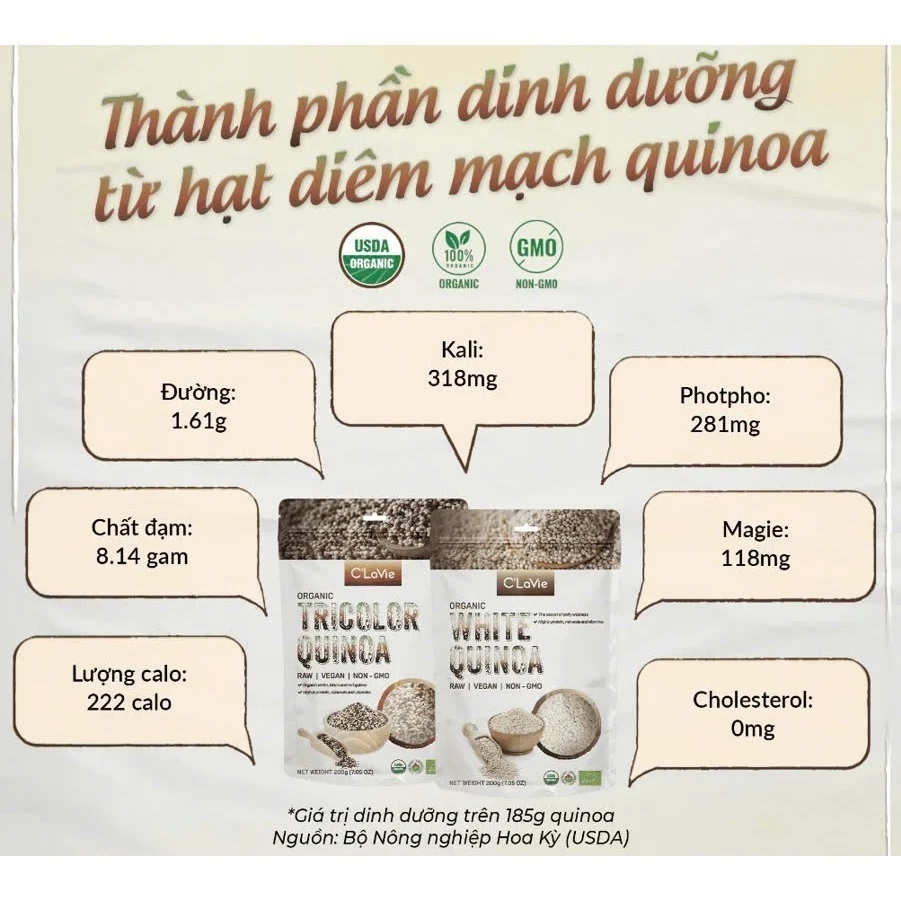 Hạt diêm mạch Quinoa hữu cơ C'lavie/ Sottolestelle/ Aztec Organic