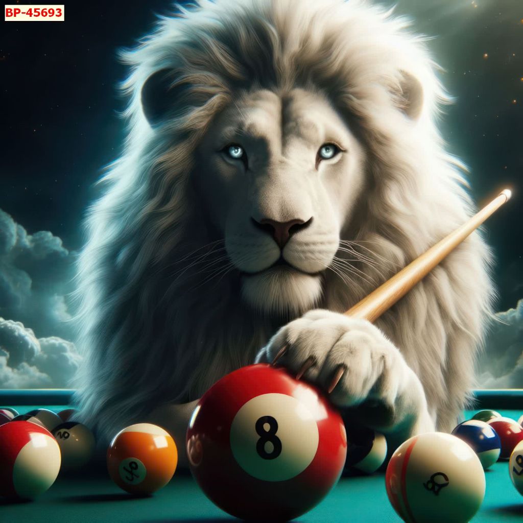Tranh lụa 3D sư tử decor quán bida, clb billiards ấn tượng