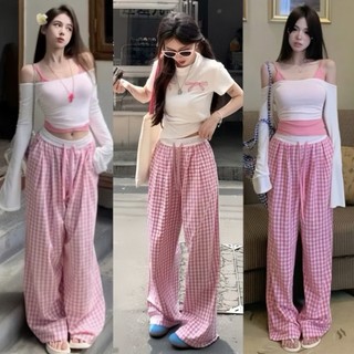 Quần ống rộng kẻ caro Yến Tee Shop phối cạp trắng hottrend , vải kẻ caro nhỏ gam màu dễ thương dành cho nữ