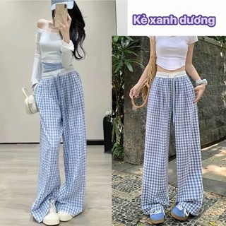 Quần ống rộng kẻ caro Yến Tee Shop phối cạp trắng hottrend , vải kẻ caro nhỏ gam màu dễ thương dành cho nữ