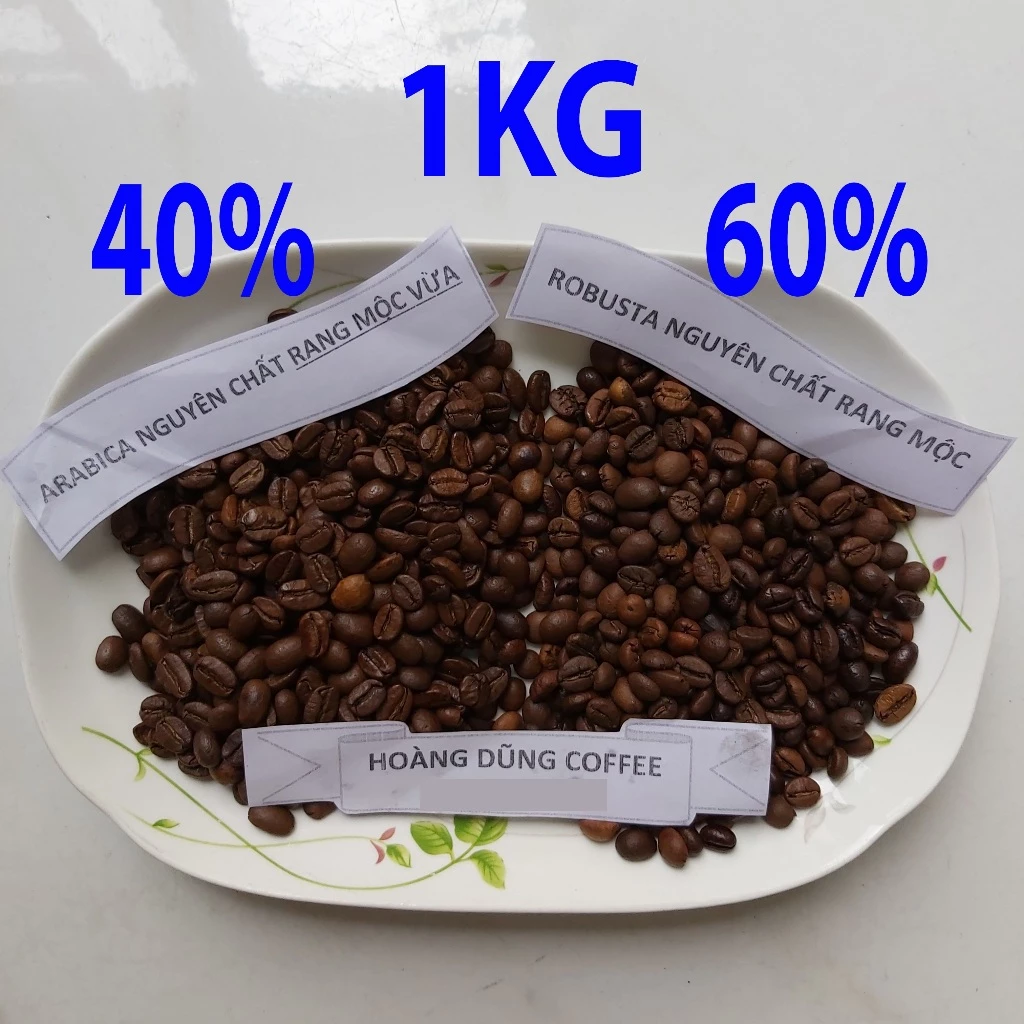 1KG CÀ PHÊ SỈ 40% MỘC ARABICA - 60% MỘC ROBUSTA - CAFE NGUYÊN CHẤT RANG MỘC - HOÀNG DŨNG COFFEE