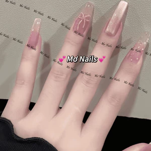 Nail Box Thiết Kế Mắt Mèo Hồng Thạch Nơ Nổi Chụp Kỉ Yếu Dễ Thương M126