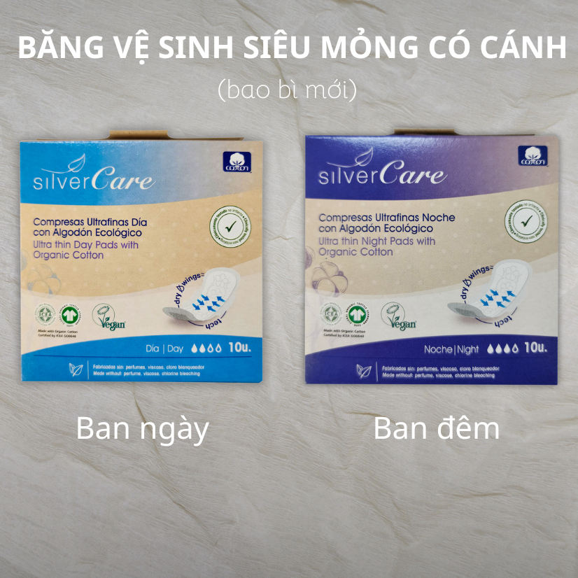 Băng vệ sinh hữu cơ Organic Cotton Ultra-thin Pads with wings 10 miếng Silvercare