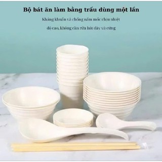 Bộ đồ ăn dùng 1 lần cho 10 người gồm 10 bát 10 đũa 10 cốc 10 thìa 10 đĩa 2 đĩa chấm khăn chải bàn