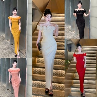 Đầm dạ hội body bẹt vai viền hoa to tko mm 2025