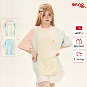 Áo thun nữ tay ngắn raglan GRADPOPU vải thun thoáng mát cổ tròn phối màu tương phản ôm vừa vặn PAT09
