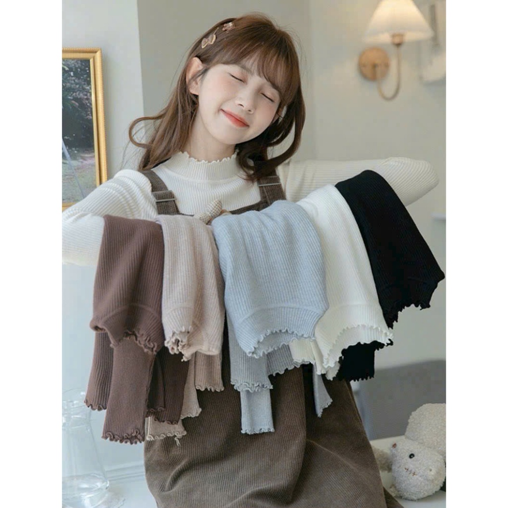 ( Quảng Châu ) Áo len cổ cao 3cm viền bèo dài tay ôm body nữ tính bánh bèo tiểu thư Áo giữ nhiệt mùa đông T830G