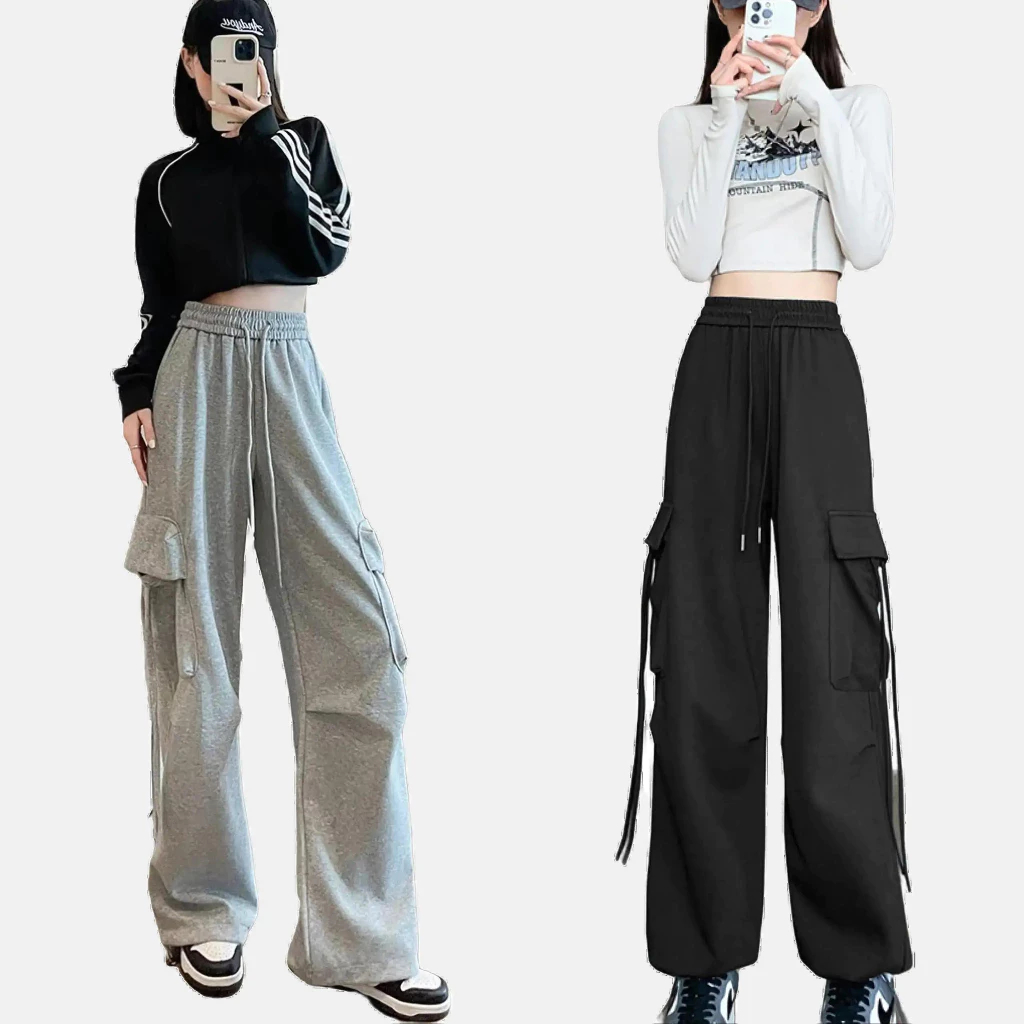 Quần ống rộng nam nữ túi hộp có dây cạp chun dây rút chốt gấu Quần dài ống suông unisex chất nỉ BC cotton T598G