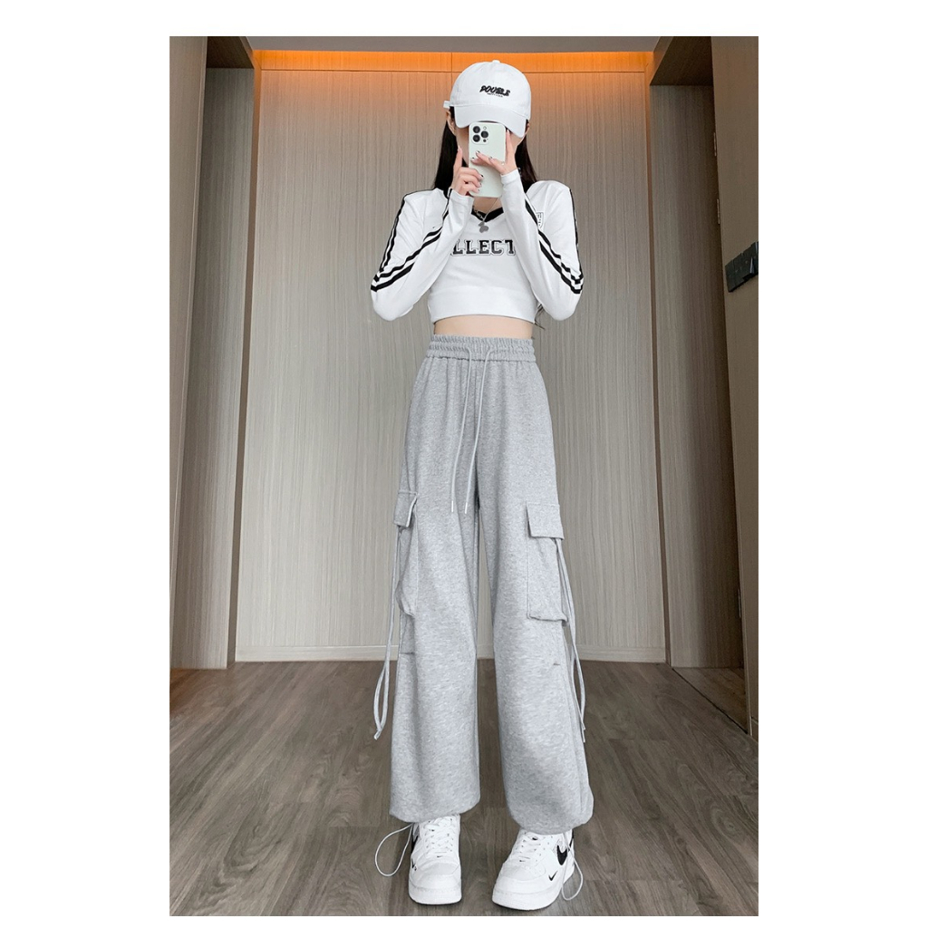Quần ống rộng nam nữ túi hộp có dây cạp chun dây rút chốt gấu Quần dài ống suông unisex chất nỉ BC cotton T598G