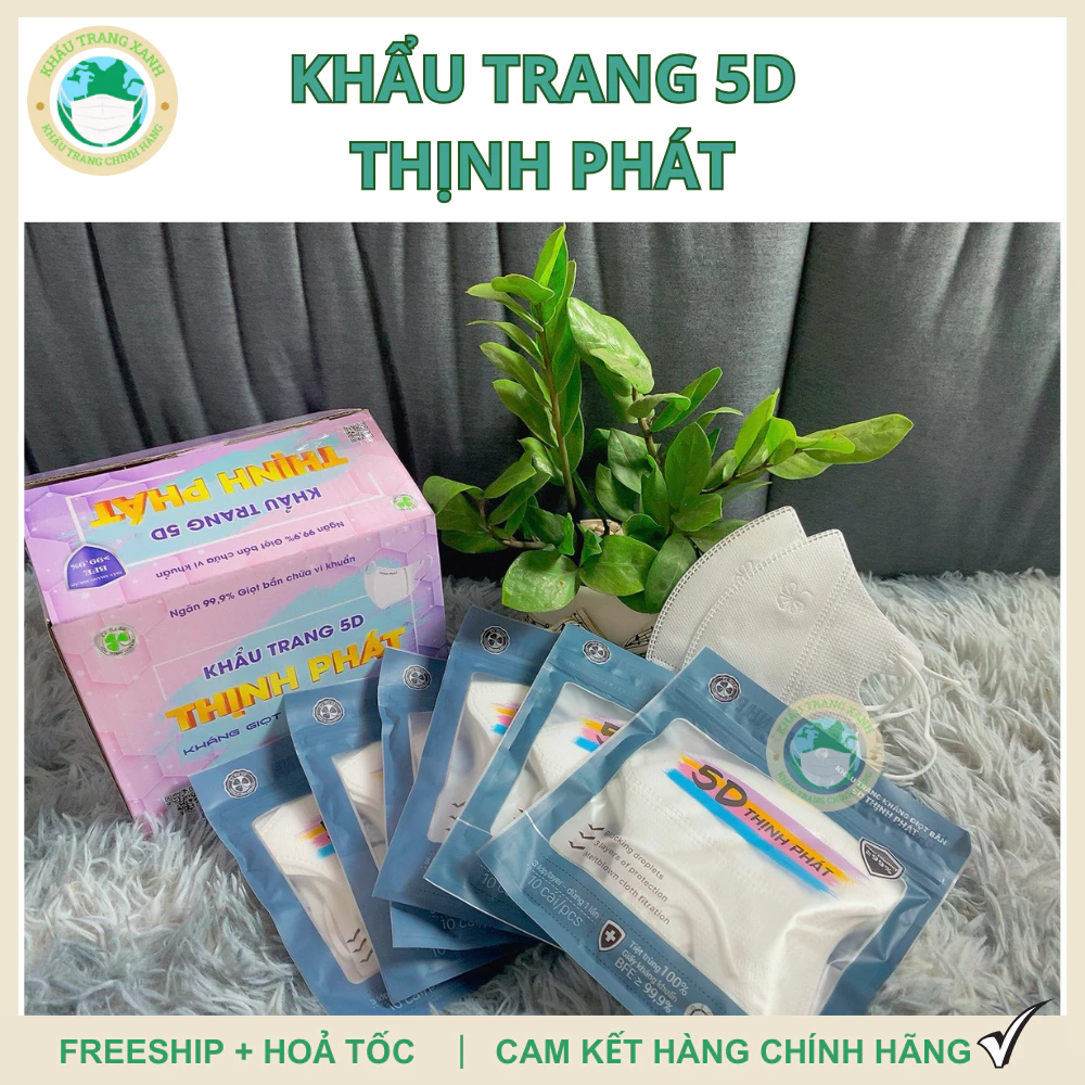 [Set 100 Cái] Khẩu trang 5D Thịnh Phát Chính Hãng Dày 3 Lớp Kháng Khuẩn, Lọc Bụi Mịn Ngăn Giọt Bắn