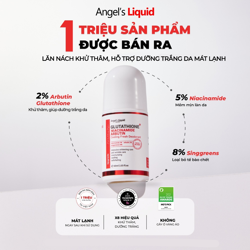 Ảnh Lăn Nách Khử Thâm, Dưỡng Trắng Mát Lạnh Angel's Liquid Glutathione+Niacinamide Arbutin Cooling Fresh Deodorant 60ml 3
