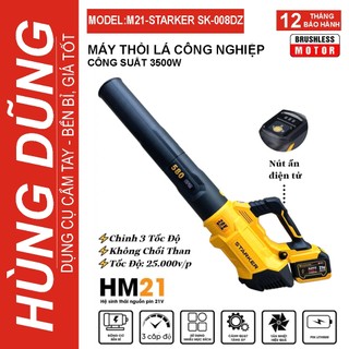 Máy thổi bụi, thổi lá công suất lớn STARKER dùng chân pin thông dụng công suất 13m3/min - điều chỉnh 3 tốc độ điện tử