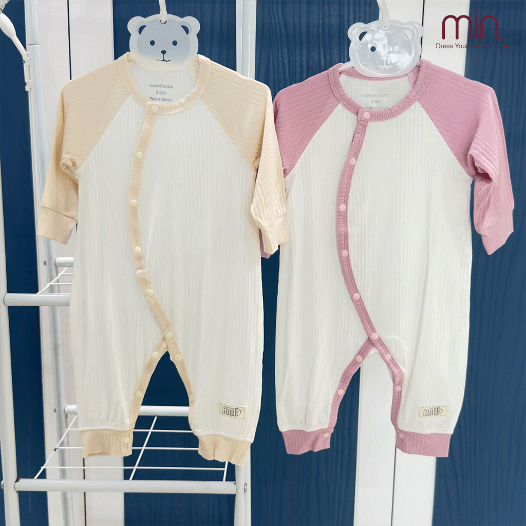 Bodysuit Cho Bé Anminaza Body Dài Tay Cài Chéo Vải Tăm Co Dãn Mềm Mại - Hàng Chính Hãng AMI0364