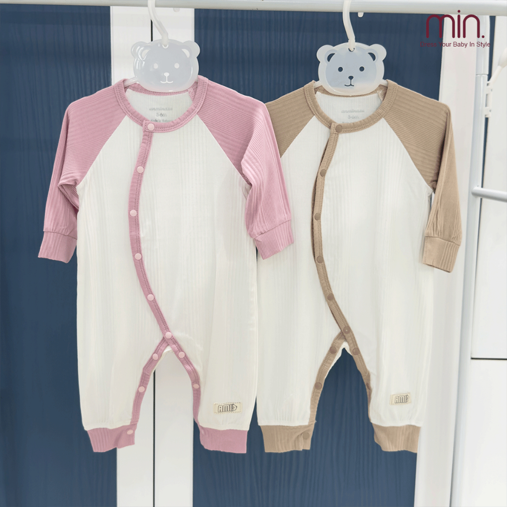 Bodysuit Cho Bé Anminaza Body Dài Tay Cài Chéo Vải Tăm Co Dãn Mềm Mại - Hàng Chính Hãng AMI0364