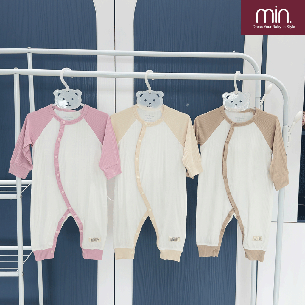 Bodysuit Cho Bé Anminaza Body Dài Tay Cài Chéo Vải Tăm Co Dãn Mềm Mại - Hàng Chính Hãng AMI0364