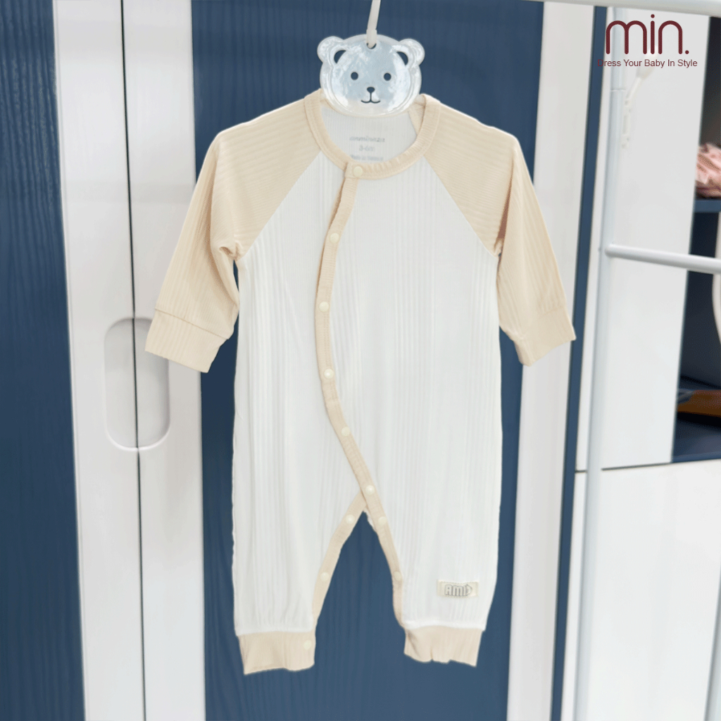 Bodysuit Cho Bé Anminaza Body Dài Tay Cài Chéo Vải Tăm Co Dãn Mềm Mại - Hàng Chính Hãng AMI0364