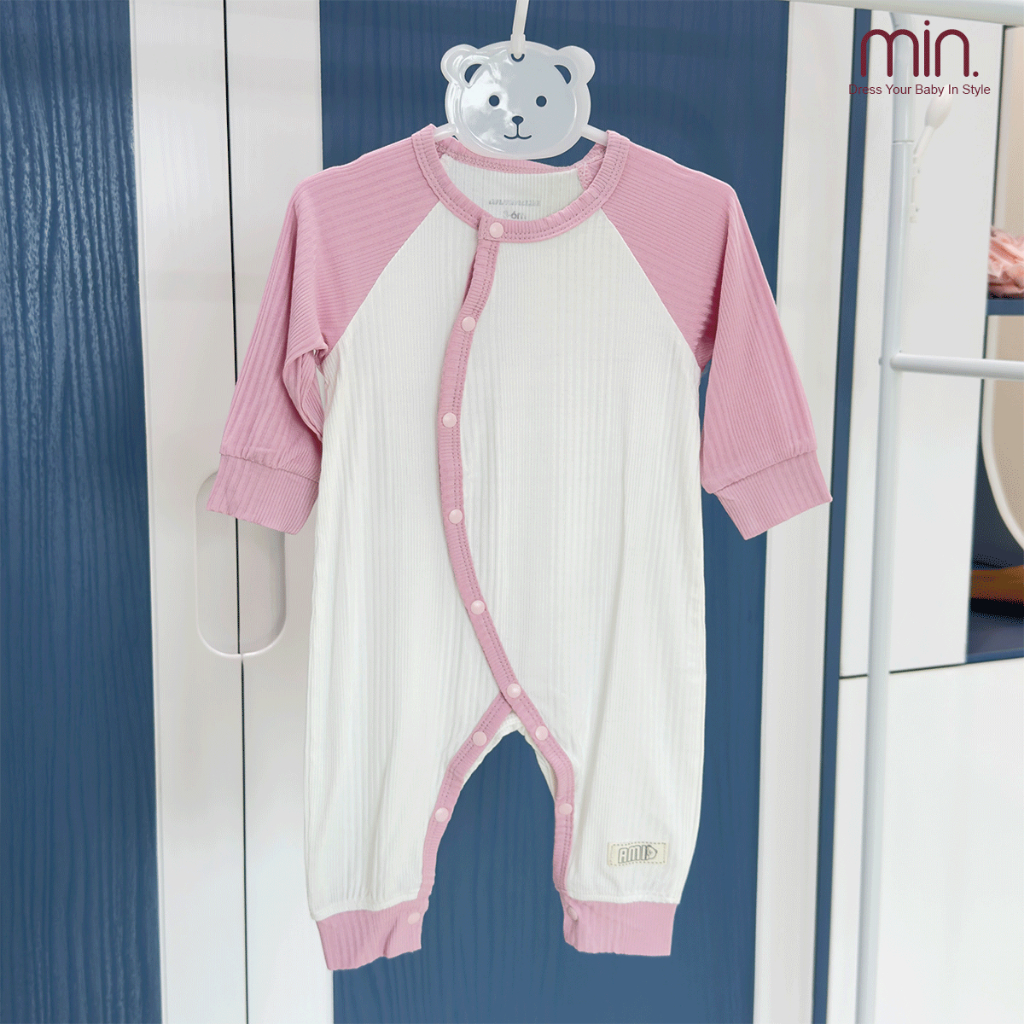 Bodysuit Cho Bé Anminaza Body Dài Tay Cài Chéo Vải Tăm Co Dãn Mềm Mại - Hàng Chính Hãng AMI0364
