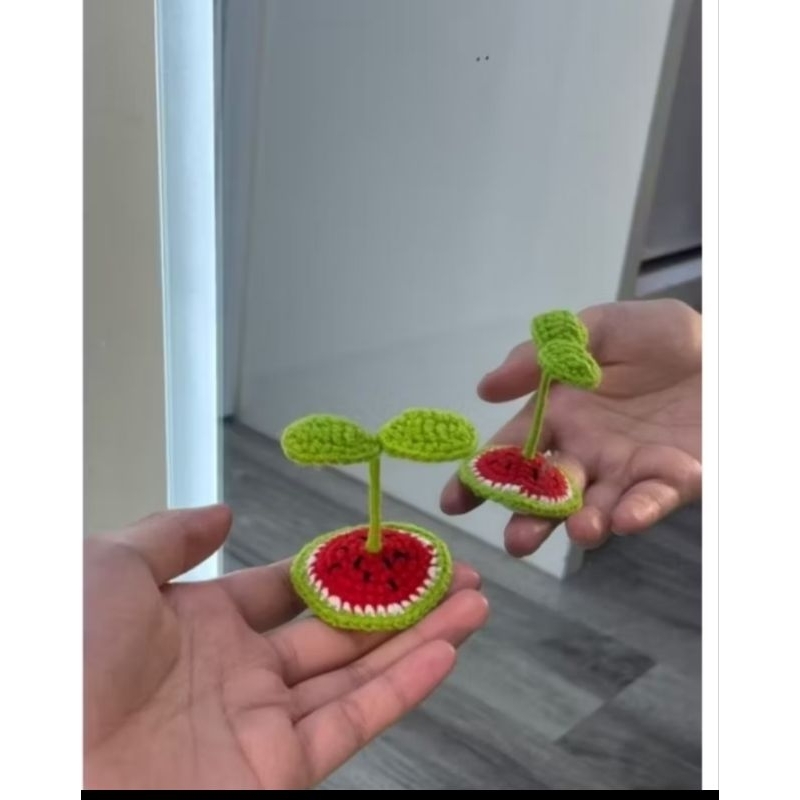 Kẹp Tóc Dưa Hấu Mầm Cây , Kẹp Tóc Dưa Hấu Len Handmade