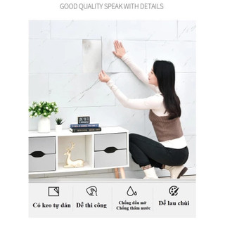Miếng Dán Tường Vân Đá Bóng cao cấp 30x60cm có keo sẵn, chống thấm, cách nhiệt, Tấm dán tường vân cẩm thạch, decal