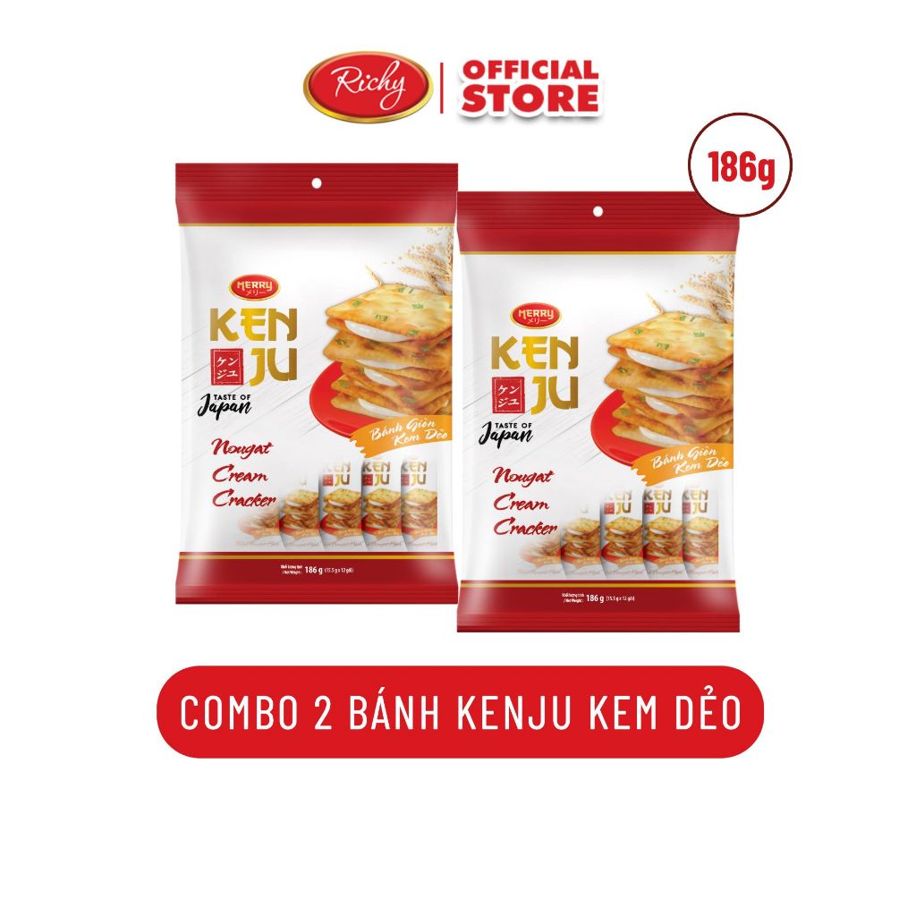 [TẶNG QUẠT ĐƠN 180K]  Combo 2-3 bánh quy hành Kenju Richy túi 186g - 279g