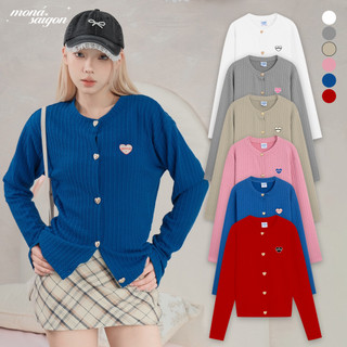 Áo khoác cardigan MONÁ chất thun gân len thêu trái tim - WINDY