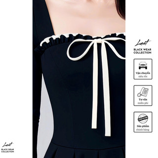Váy thiết kế cổ vuông phối nơ trắng bồng xòe LUST chất liệu dày dặn T840