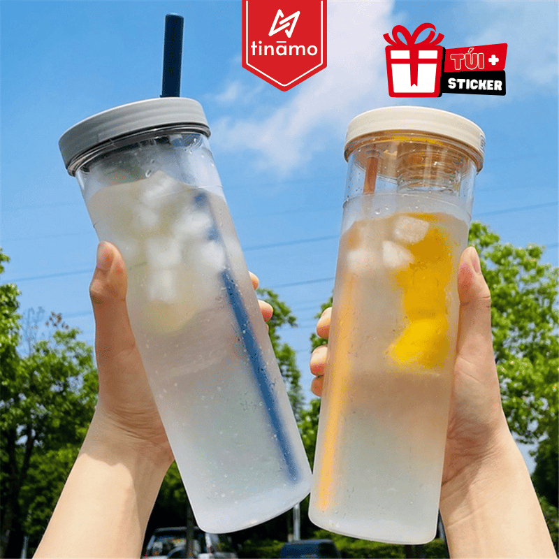 Bình Nước Detox Trong Suốt 710ml Có Ngăn Lọc Trà, Ống Hút Gập Tiện Lợi TINAMO