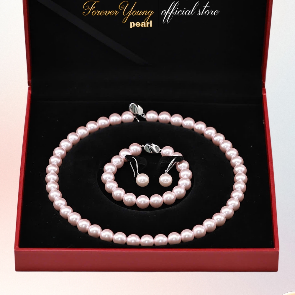 SET128 - Bộ trang Sức Ngọc Trai Cao Cấp  - Trai Tròn Đều Bóng Đẹp 9 li - Quà Tặng Mẹ và Bạn gái 20/10