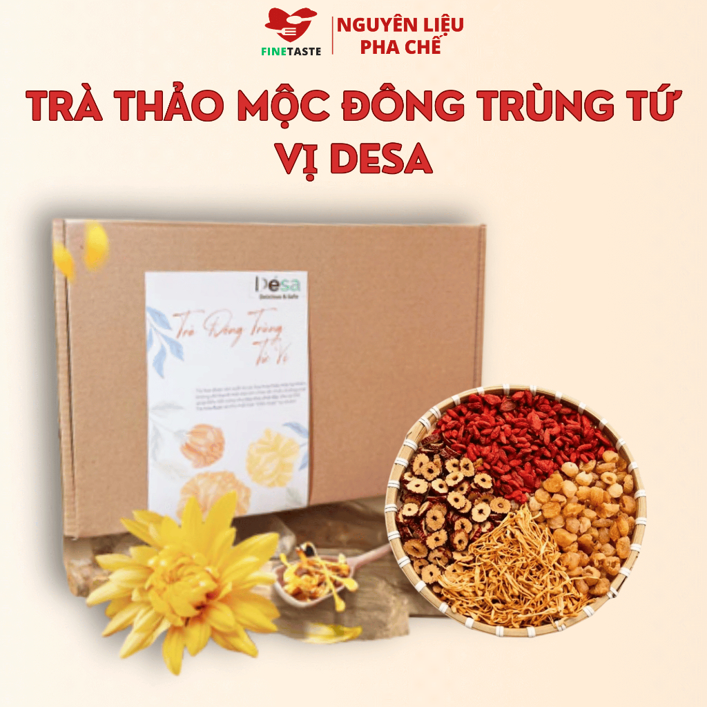 Trà đông trùng tứ vị DESA - đẹp da, chống lão hóa, dễ ngủ, bồi bổ sức khỏe (Hộp 15/30Gói)