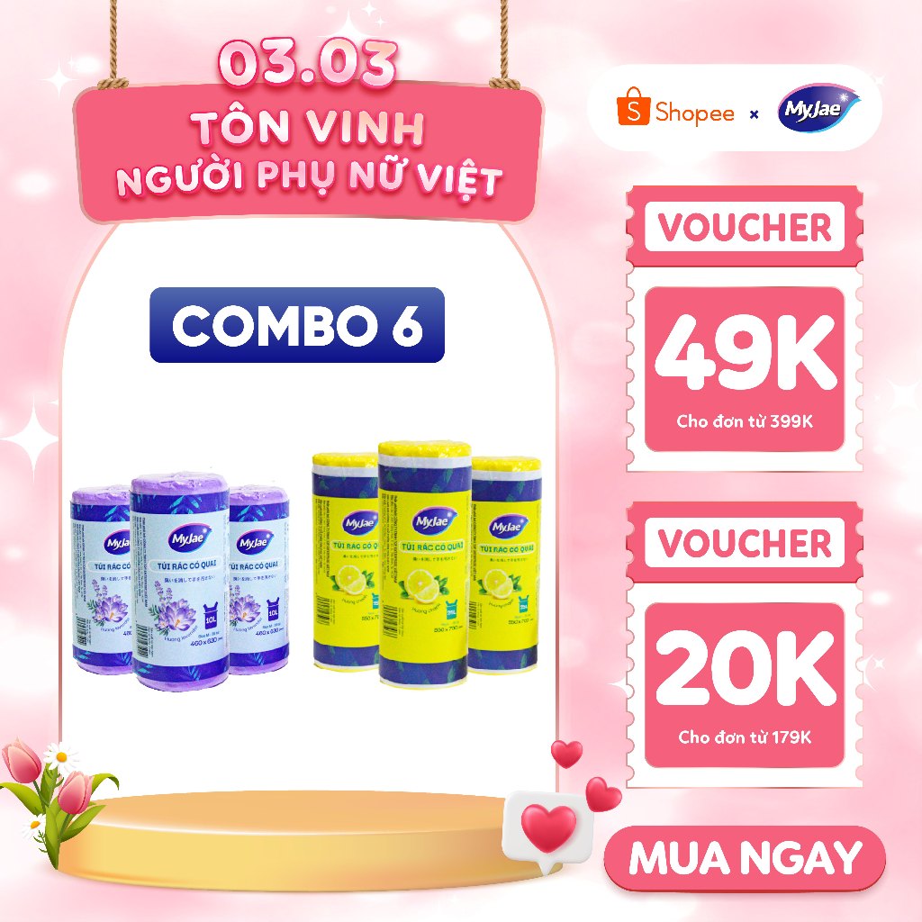 Combo 6 Túi Rác Có Quai MyJae, Tự Phân Hủy, Cuộn 2 Size 10L 25L ...