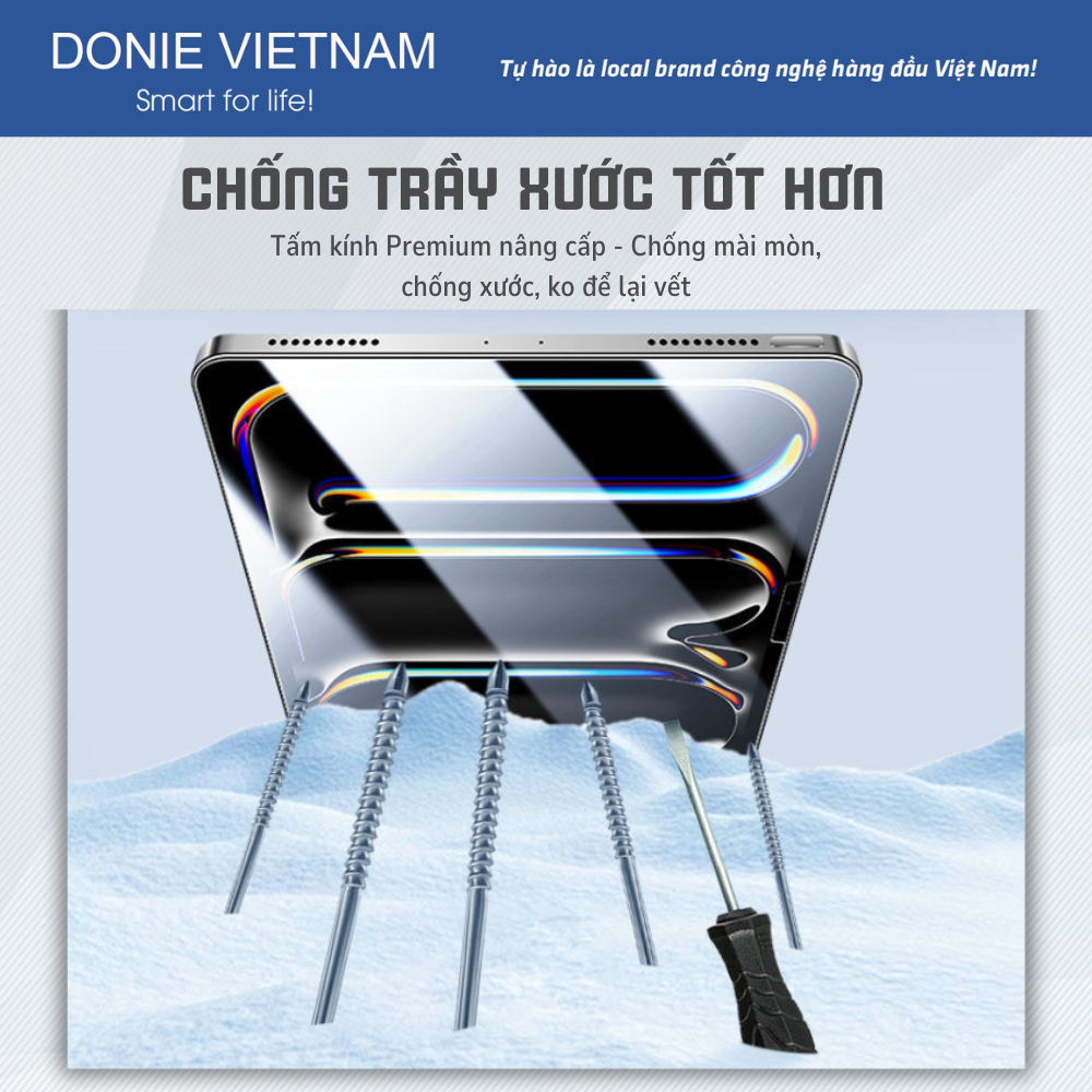 [Premium - Siêu Bền] Kính Cường Lực iPad Khung Tự Dán Cho Gen 10/11 Air 4/5/6/7 Pro 11 | DONIE C03