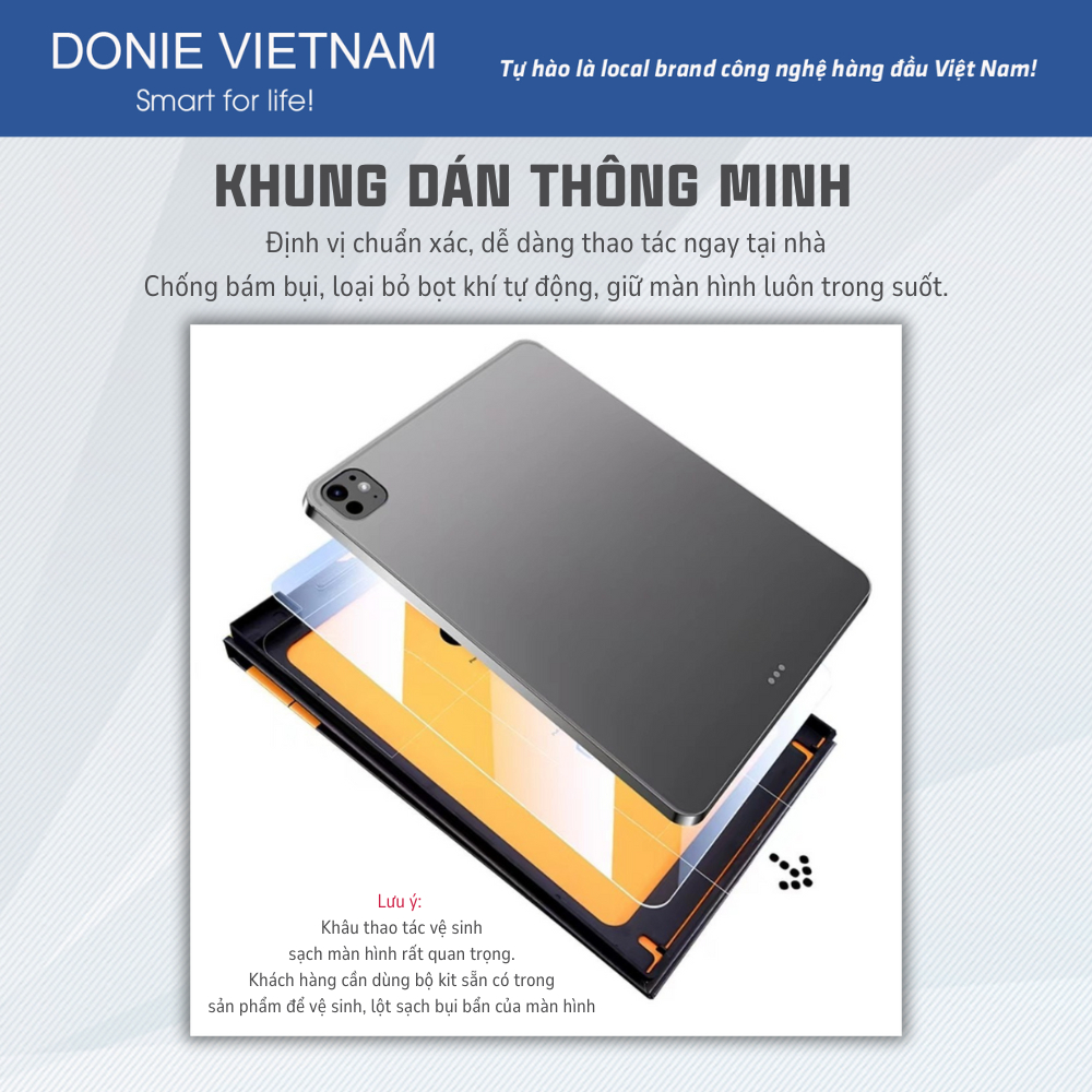 [Premium - Siêu Bền] Kính Cường Lực iPad Khung Tự Dán Cho Gen 10/11 Air 4/5/6/7 Pro 11 | DONIE C03