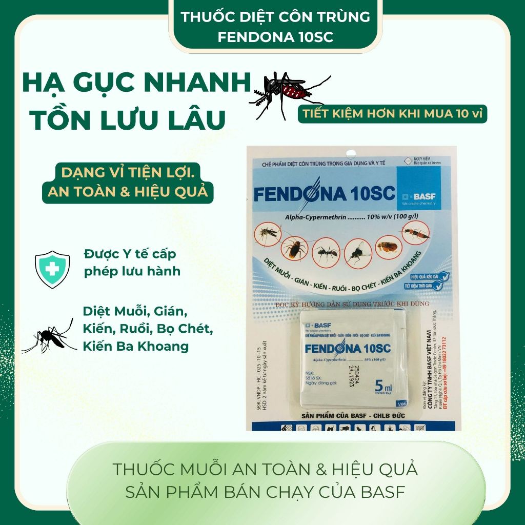 Fendona 10SC 5ml, gói diện côn trùng Fendona 10SC, diệt sạch ruồi, muỗi ...