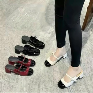 Sục nữ hở gót 4-5p mũi vuông đính nơ nhỏ cạnh xinh xắn phong cách Hàn Quốc Mã V232