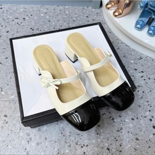 Sục nữ hở gót 4-5p mũi vuông đính nơ nhỏ cạnh xinh xắn phong cách Hàn Quốc Mã V232