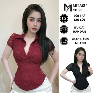 (CÓ LÓT TRONG) Áo ren nữ hoa cổ đức cộc tay MILASU áo thun ren 2 lớp thoáng mát 393