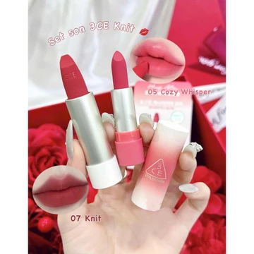 Set Son Thỏi 3CE Cashmere Hug Lipstick (Kèm Son Mini 05 Cozy Hồng Rose)