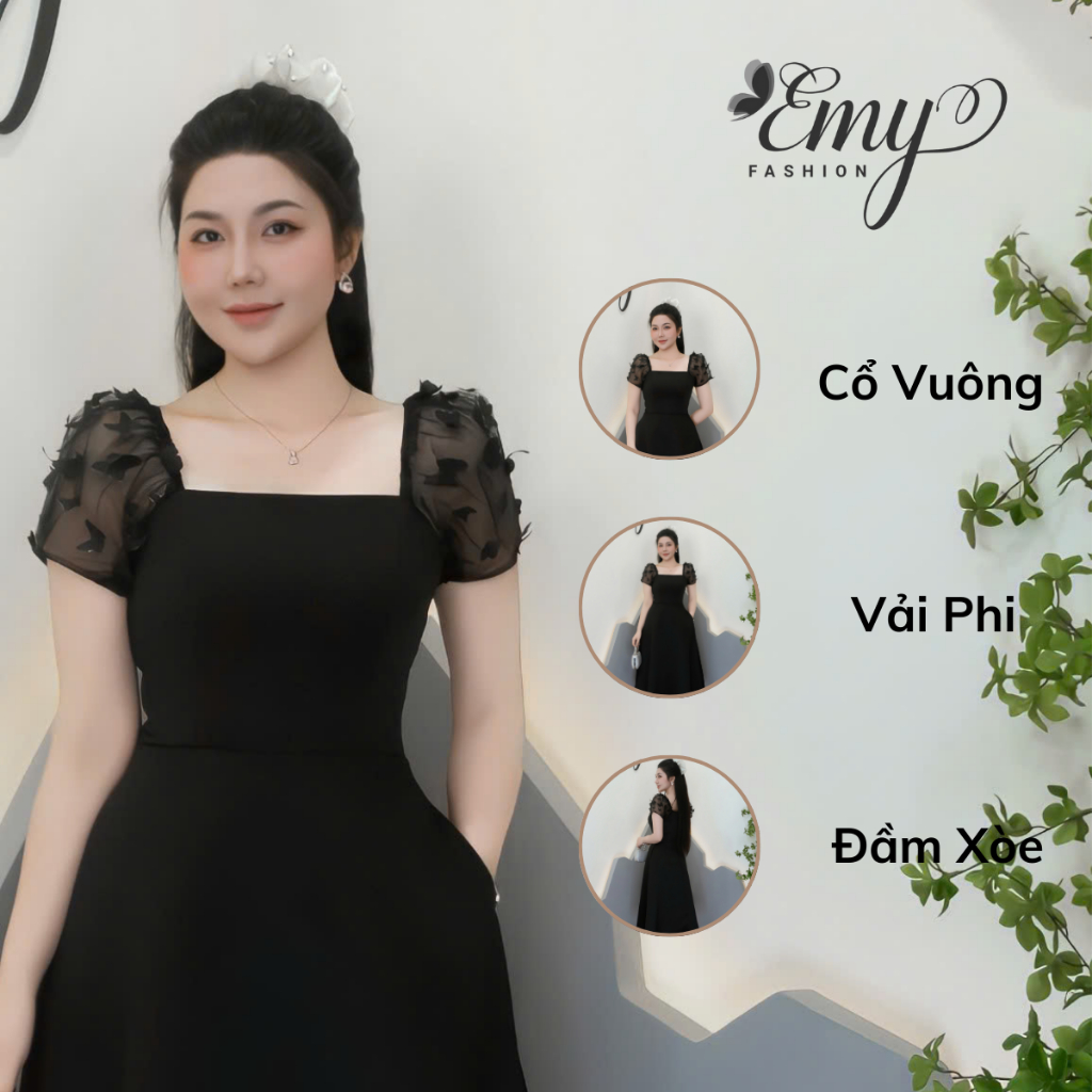 Ảnh Đầm Thiết Kế EMY Thời Trang Cao Cấp EM2109 Phi Cao Cấp Phối Lưới Đính Bướm 3D Sang Chảnh Đi Tiệc 4