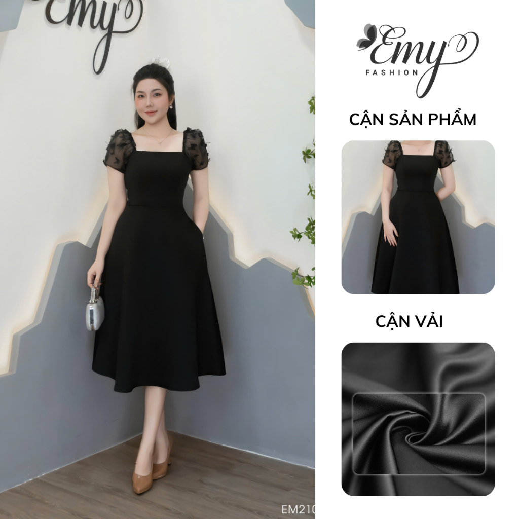 Ảnh Đầm Thiết Kế EMY Thời Trang Cao Cấp EM2109 Phi Cao Cấp Phối Lưới Đính Bướm 3D Sang Chảnh Đi Tiệc 2