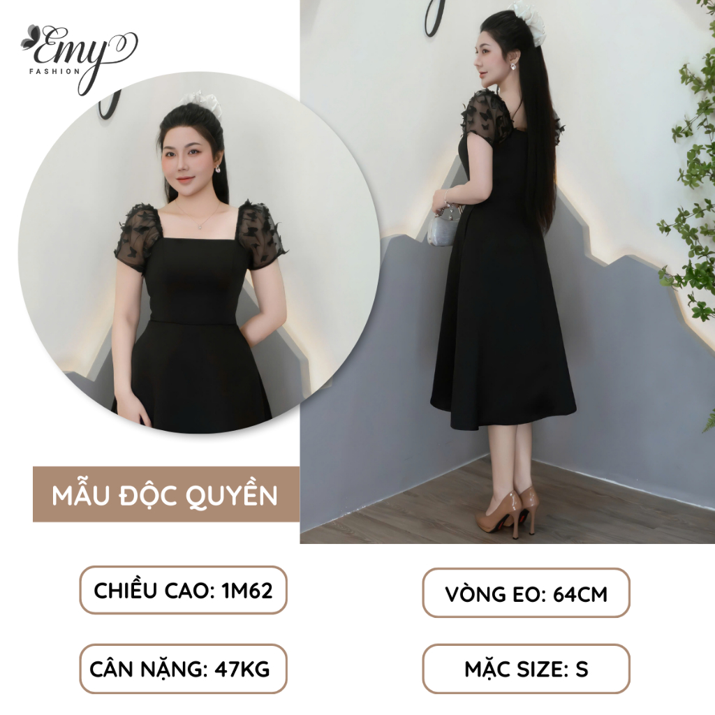 Ảnh Đầm Thiết Kế EMY Thời Trang Cao Cấp EM2109 Phi Cao Cấp Phối Lưới Đính Bướm 3D Sang Chảnh Đi Tiệc 3
