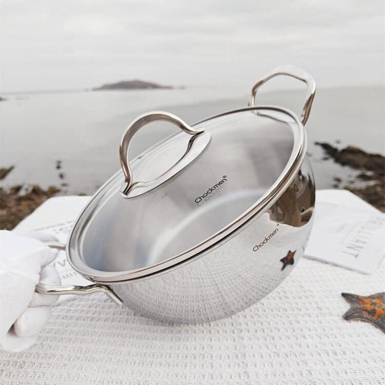 Nồi Lẩu Chockmen 18cm Inox 18/10 Cao Cấp Nắp Kính Cường Lực Đáy Đúc Liền Nồi Nấu Lẩu Súp Mì CKM102