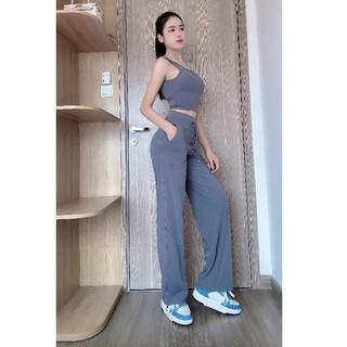 Bộ Đồ Thể Thao Nữ Tuấn HD Đồ Tập Gym,Yoga Cao Cấp Quần Suông Cạp Cao Thun PoLy Co Giãn Mềm Mịn - BCp