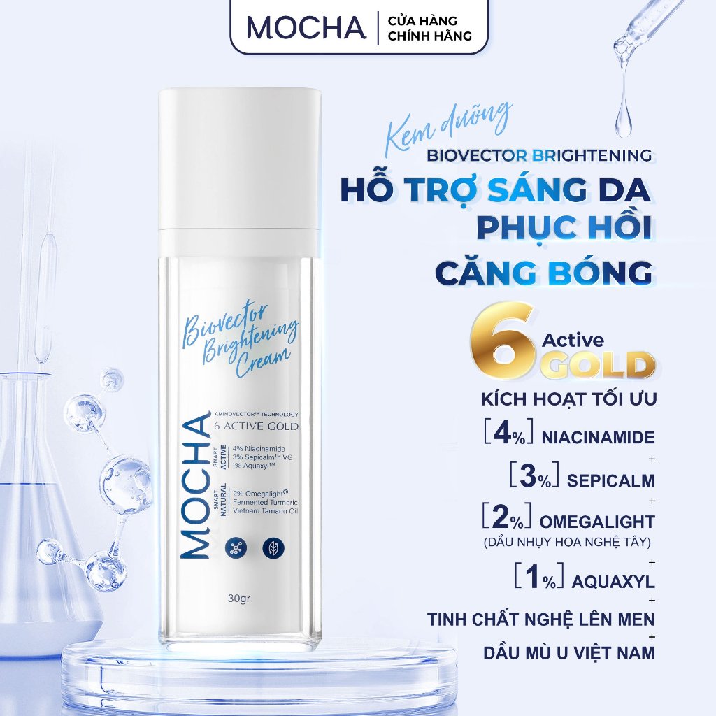 Combo Kem Dưỡng Sáng Mocha Biovector 6 Active và Sữa Rửa Mặt Mocha Bio Active Cleanser mocha