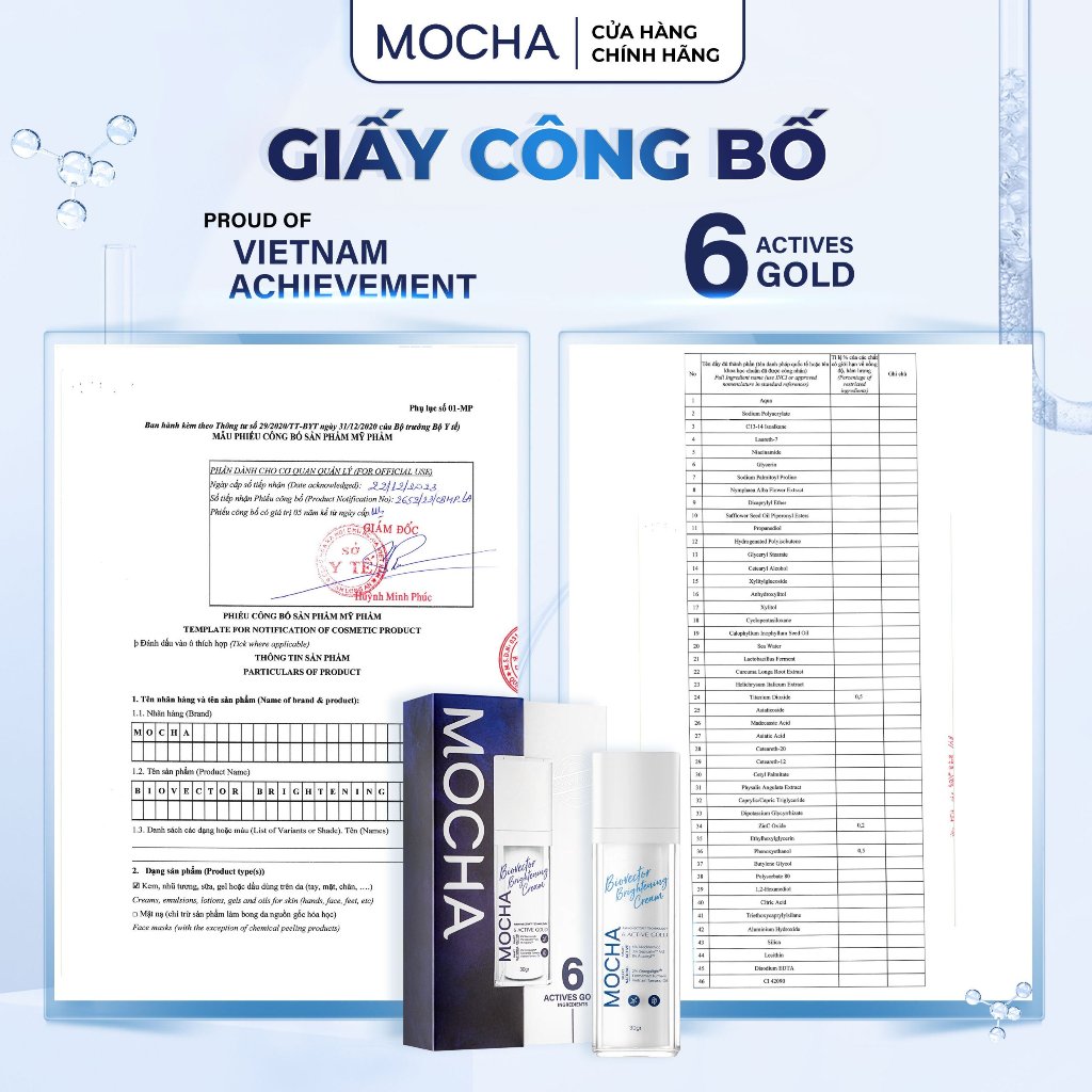 Combo Kem Dưỡng Sáng Mocha Biovector 6 Active và Sữa Rửa Mặt Mocha Bio Active Cleanser mocha