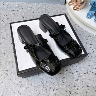 Giày Sục nữ hở gót đính nơ cạnh mũi vuông Mã V232