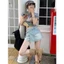 Quần sooc jean giả váy chất đẹp dày dặn phối buộc nơ, Quần short bò lưng cao dây nơ đơn giản (HC30)