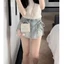 Quần sooc jean giả váy chất đẹp dày dặn phối buộc nơ, Quần short bò lưng cao dây nơ đơn giản (HC30)
