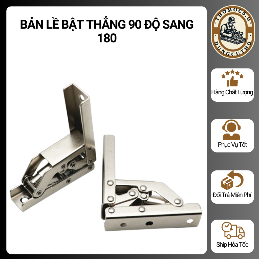 Bản Lề Tủ Bếp, Bản Lề Bật Thẳng 90 Độ Sang 180 Độ Cao Cấp Kèm Vít - Phụ Kiện Cho Bàn Gập, Kệ Gấp Gọn